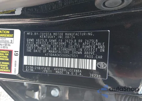 2025 Toyota Camry Le from USA, damaged, VIN 4T1DAACK5SU047551